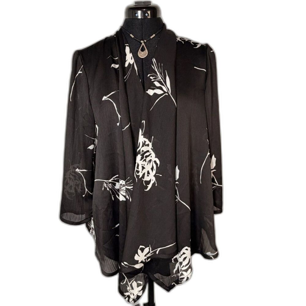 Reitman's Black White Floral Open Front Cardigan Topper